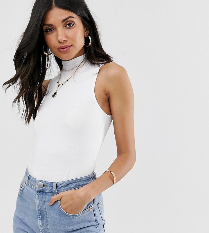 Asos Design Tall Turtleneck Sleeveless Body In White - White