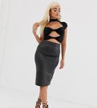 Asos Design Petite Leather Look Midi Skirt - Black