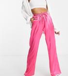 Urban Threads Petite Satin Wide Leg Pants In Hot Pink