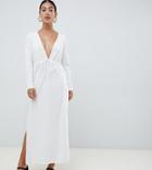 Asos Design Petite Crepe Maxi Dress With Drawstring Waist-white
