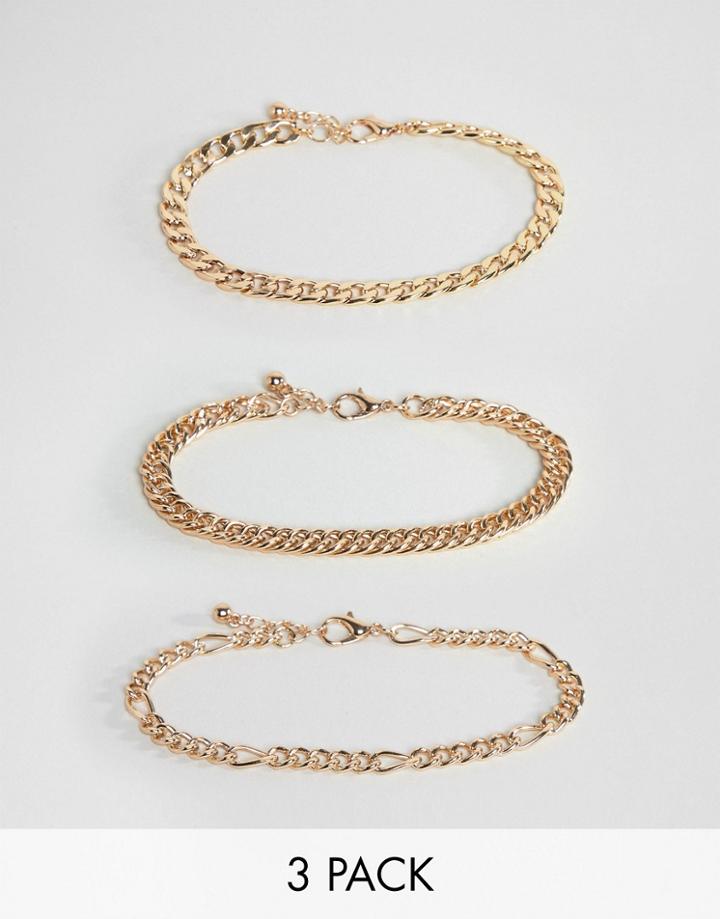 Asos Design Vintage Style Bracelet Chain Pack In Gold Tone
