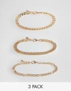 Asos Design Vintage Style Bracelet Chain Pack In Gold Tone