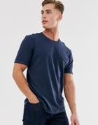 Selected Homme Boxy Fit T-shirt In Ribbed Cotton-navy