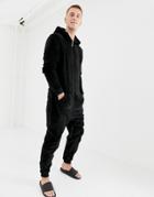 Brave Soul Fleece Onesie With Hood In Black - Black