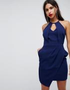 Adelyn Rae Tami Asymmetrical Sheath Dress - Navy