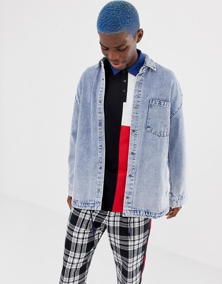 Collusion Bleach Washed Denim Jacket - Blue