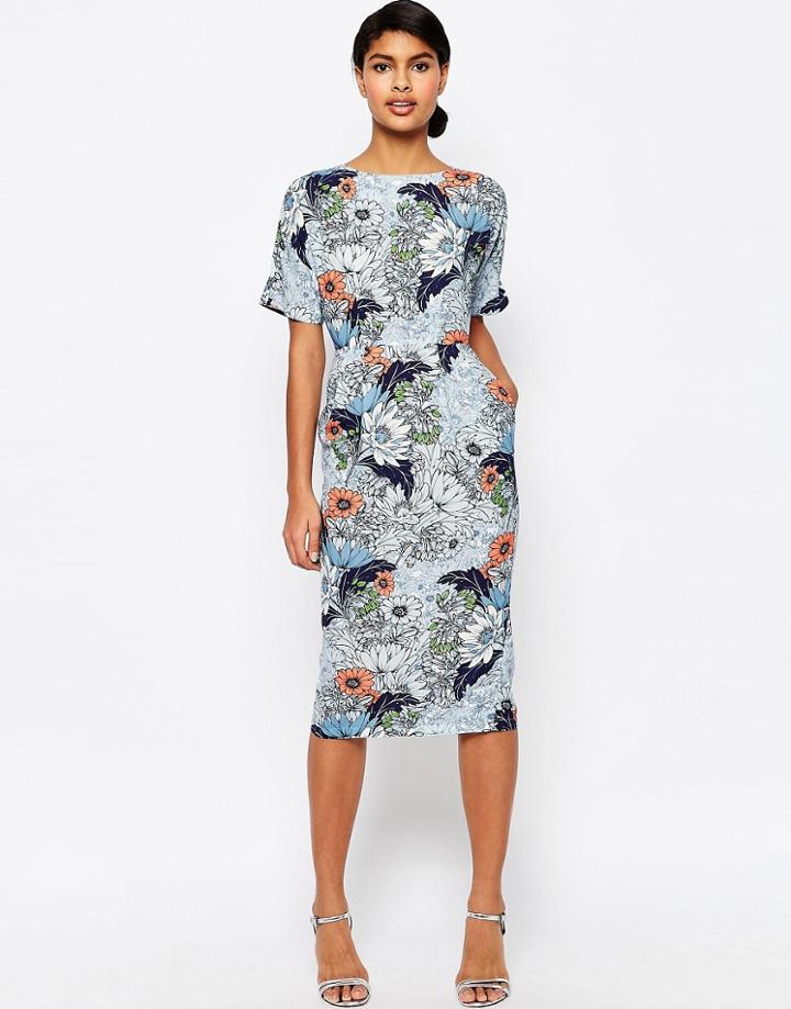 Asos Wallpaper Print Wiggle Dress - Multi