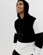 Asos Design Hoodie In Velour With Color Block In Black And White - Black