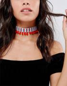 Asos Stripe Pom Choker Necklace - Multi