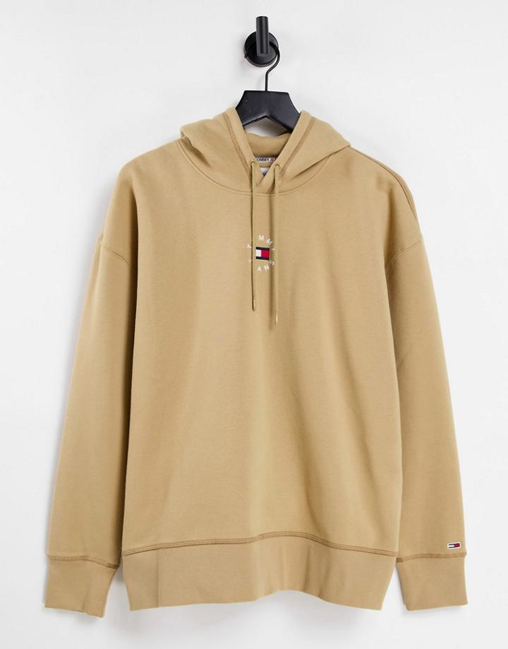 Tommy Jeans Tiny Tommy Round Hoodie In Tan - Tan-brown