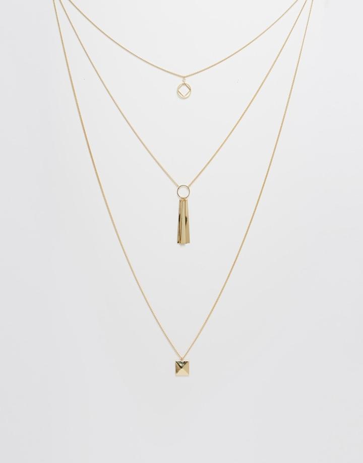 Asos Shapes Multirow Necklace - Gold
