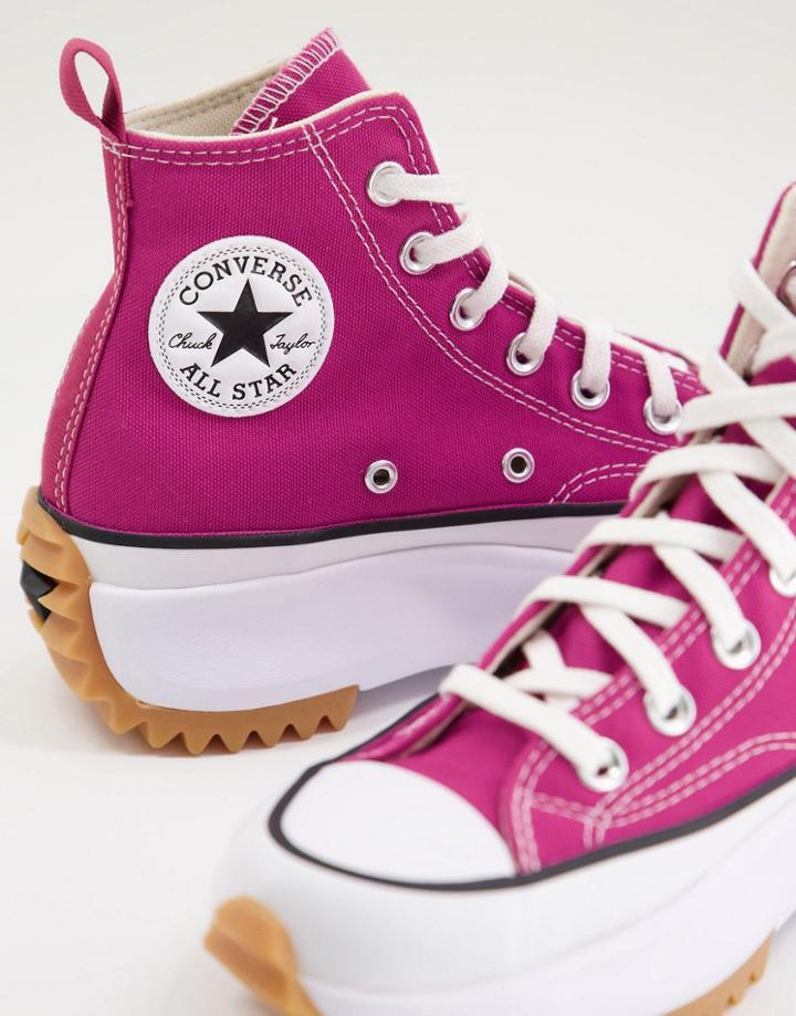 Converse Run Star Hike Hi Platform Sneakers In Midnight Hibiscus-red