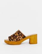 Asos Design Trick Heeled Mule Sandals In Leopard - Multi