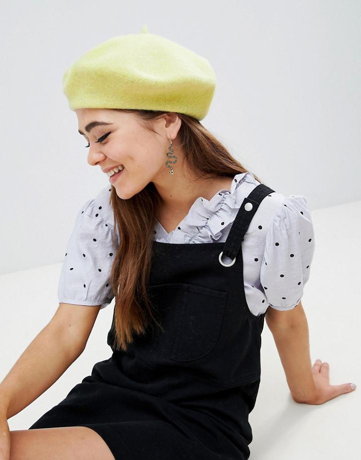 Asos Design Wool Beret - Yellow