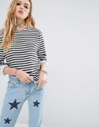 Reclaimed Vintage Breton Stripe Long Sleeve Top - Black