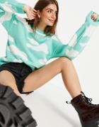 Asos Design Sweater With Cloud Pattern In Green