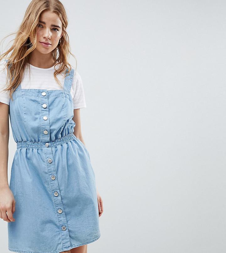 Miss Selfridge Jumper Dress In Chambray With Shirred Waist - Blue