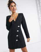 Asos Design Aysmmetric Wrap Mini Dress With Contrast Buttons In Black