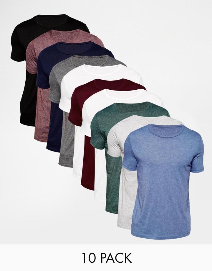 Asos T-shirt With Crew Neck 10 Pack Save 25% - Multi