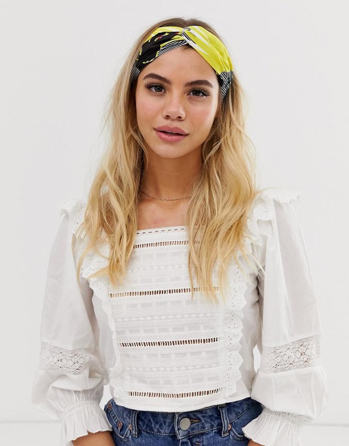 Asos Design Headband With Twist Front In Tropical Palm And Floral Print - Multi