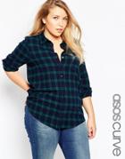 Asos Curve Boyfriend Shirt In Black Watch Check - Multi