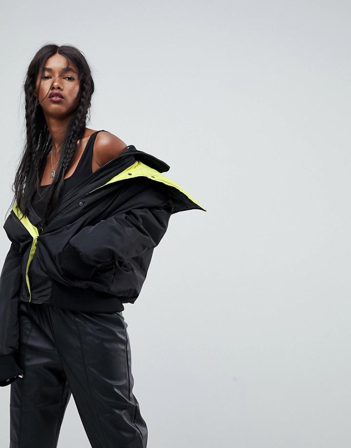Asos Bomber Jacket With Double Collar - Black