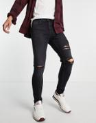 New Look Skinny Jeans With Extreme Rips In Dark Gray-blues