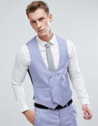 Asos Wedding Skinny Suit Vest In Pale Blue 100% Wool - Blue