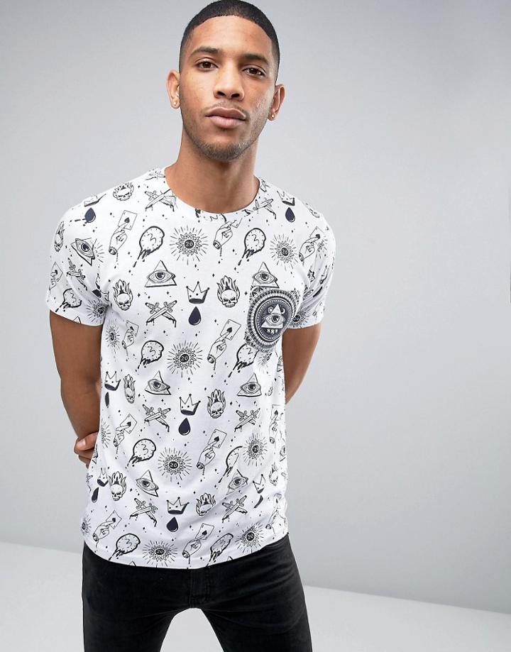 Brave Soul All Over Print Evil Eye Pocket T-shirt - White