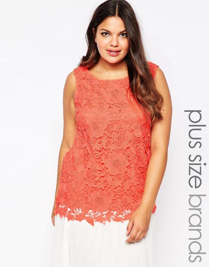 Lovedrobe Plus Top In Crochet Lace - Peach
