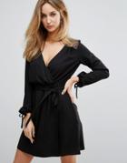 Lipsy Wrap Front Dress With Lace Trim - Black