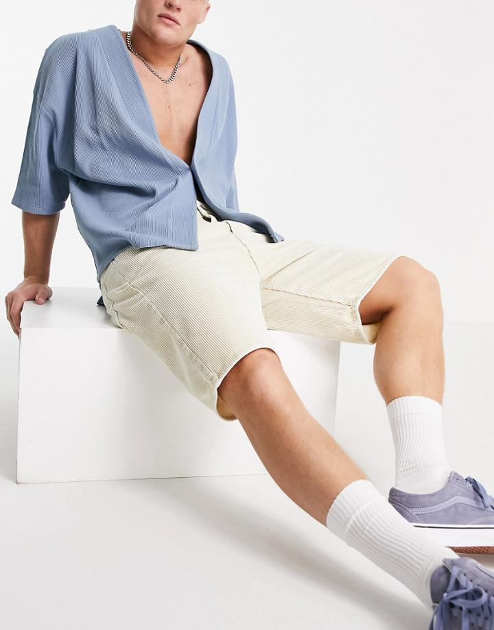Weekday Space Washed Cord Shorts In Light Beige-neutral