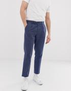 Asos Design Slim Crop Smart Pants In Indigo Texture - Navy