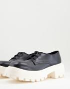 Asos Design Chunky Lace Up Derby Shoe In Black Faux Suede With Contrast Sole