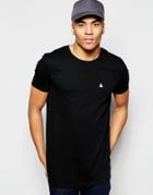Asos Longline T-shirt With Crew Neck And Embroidery In Black - Black