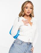 Qed London Pointelle Collared Cardigan In Ivory-white