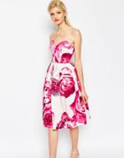 Asos Bright Pink Floral Bandeau Midi Prom Dress - Multi