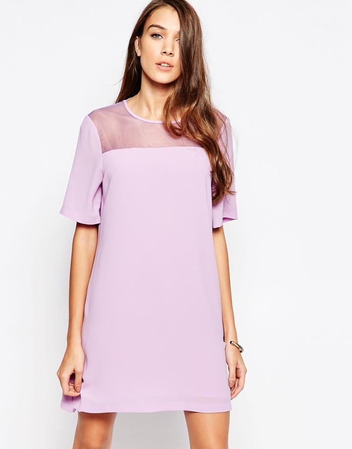 Neon Rose Shift Dress With Sheer Insert And Open Back - Pink