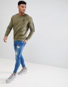Gym King Muscle Contrast Sweat In Khaki With Logo - Green