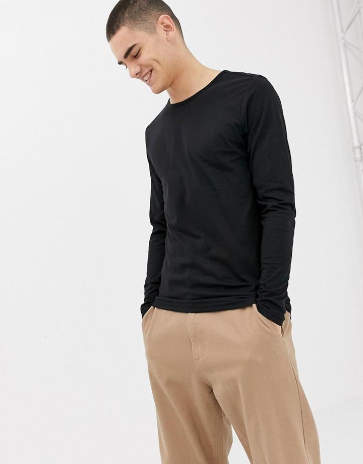 Another Influence Long Sleeve Muscle Fit Curved Hem Top - Black