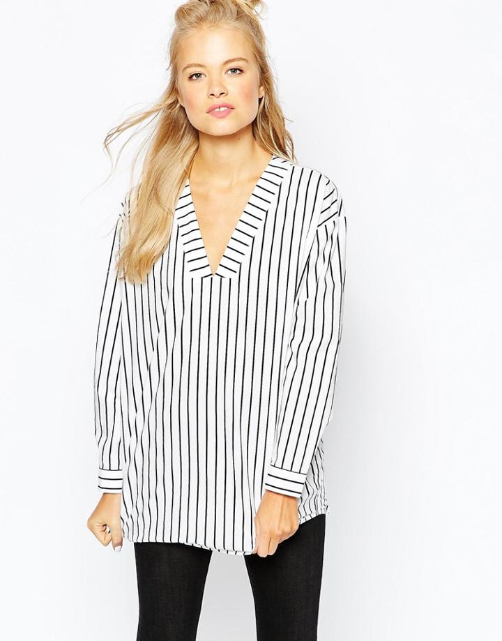Monki Stripe V Neck Blouse - Multi