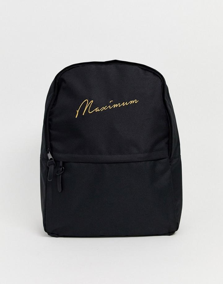 Asos Design Backpack In Black With Gold Maximum Print Embroidery