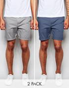 Asos 2 Pack Slim Chino Shorts In Mid Length Save 17%