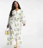 In The Style Plus X Stacey Solomon Tie Detail Midi Dress In Summer Lemon Print-multi