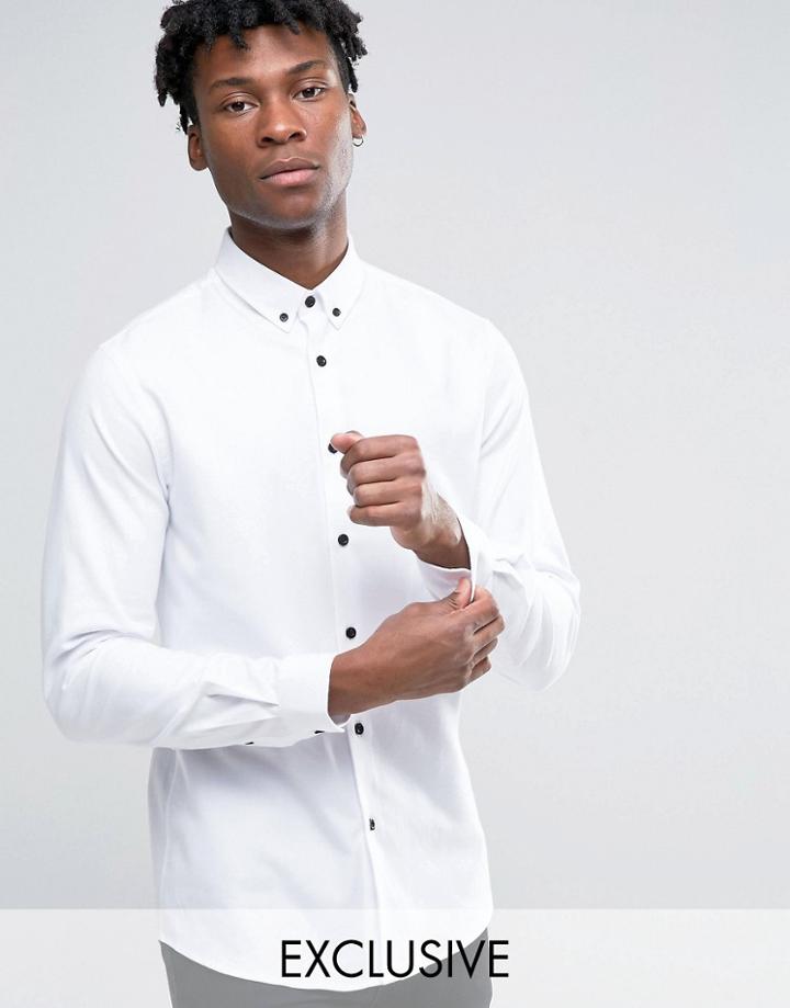 Heart & Dagger Slim Shirt With Button Down Collar - White