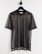 Topman Oversized Fit Mesh T-shirt With Animal Print In Black