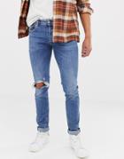 Diesel Sleenker Skinny Jeans With Abraisions 084ai - Blue