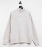 Collusion Unisex Oversized Half Zip Sweatshirt In Reverse Loop Back In Ecru-white