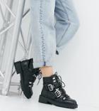 Raid Wide Fit Daelyn Black Lace Up Chunky Hiker Boots - Black