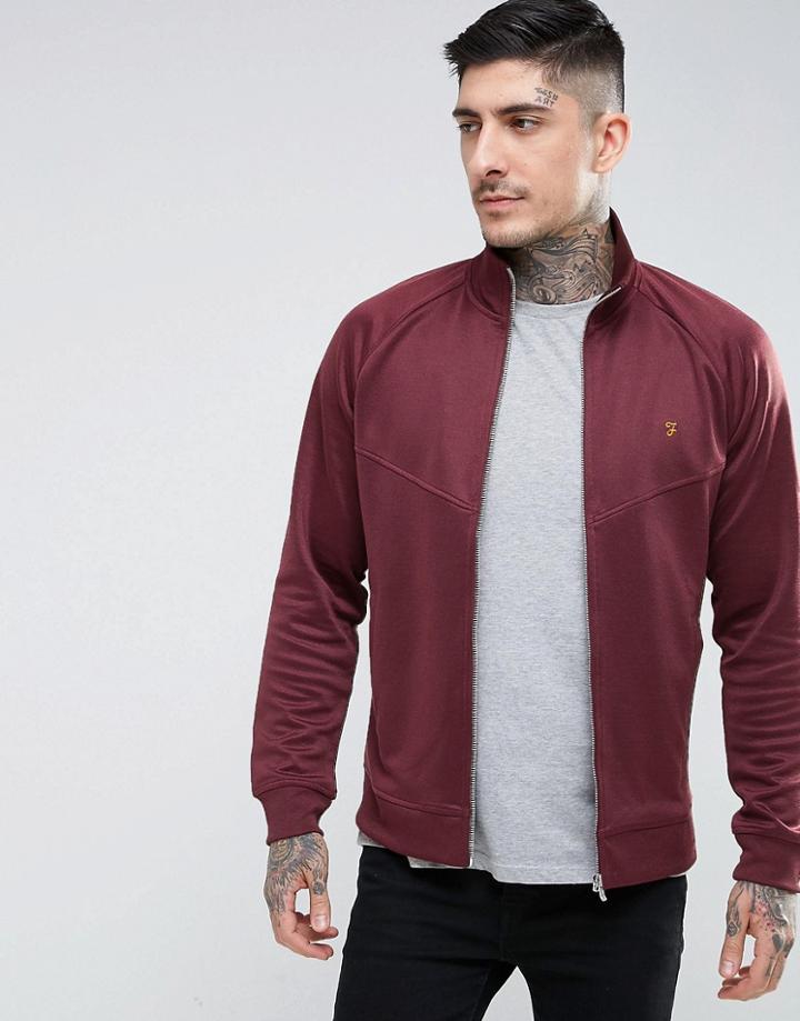 Farah Lancaster Slim Fit Tricot Zip Through Sweat Jacket In Red - Red